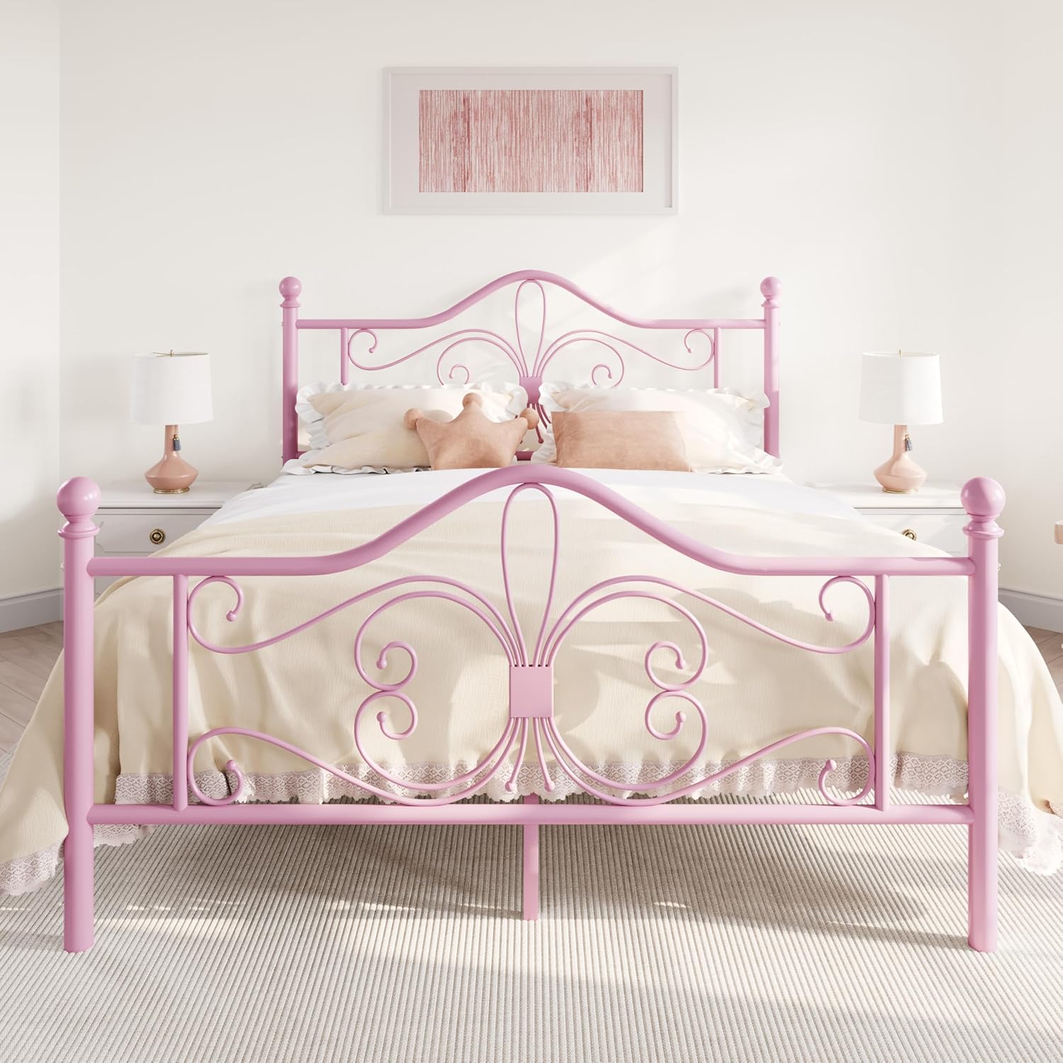 Elegant Butterfly Pattern Queen Size Bed Frame for Kids