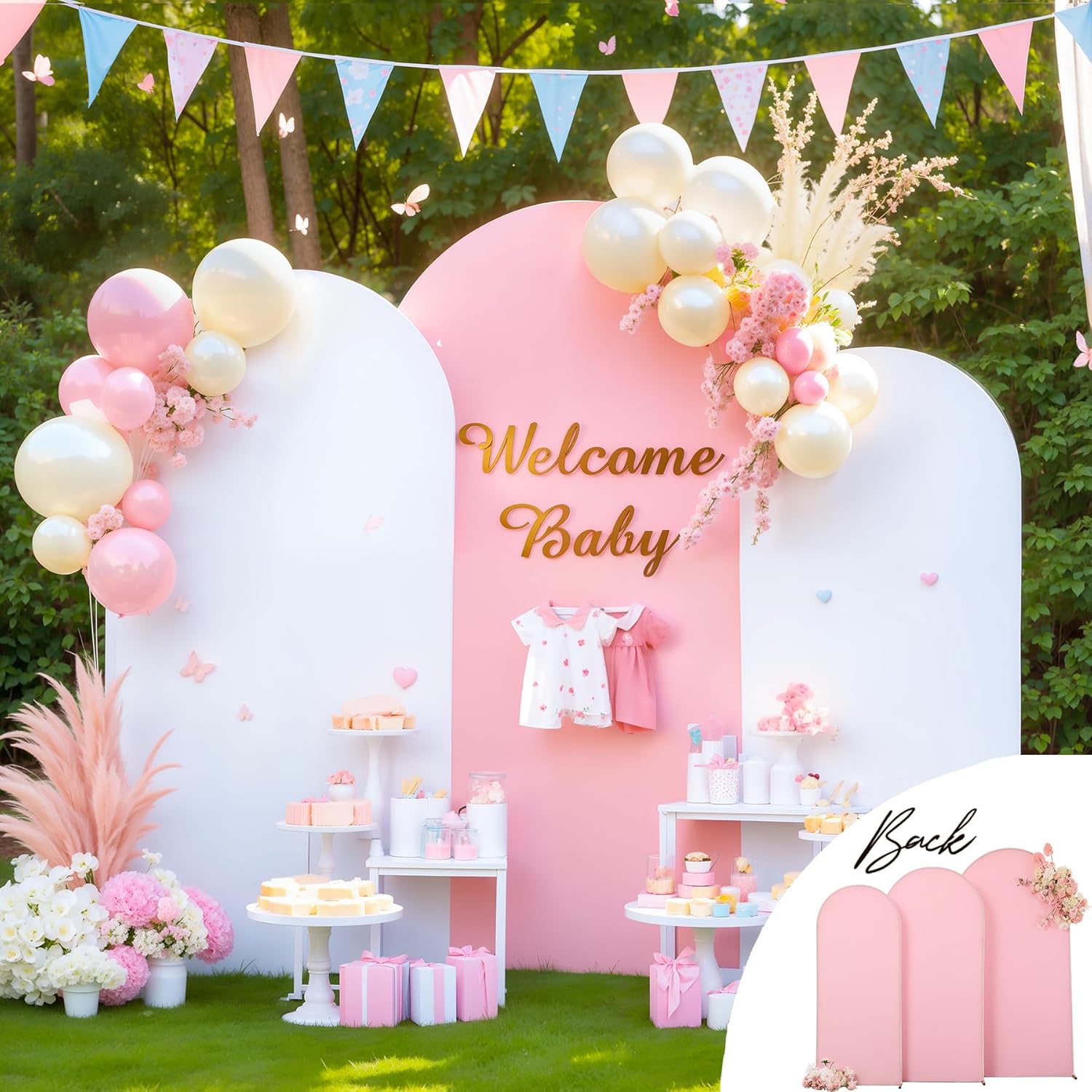 White Pink Arch Backdrop Cover Set of 3 for Weddings and Parties