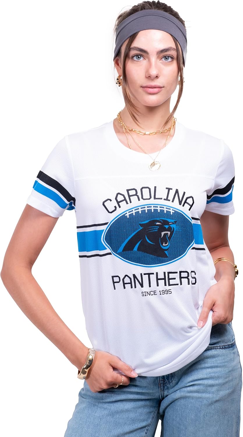 Ultra Game Women's NFL Official Soft Mesh Varsity Stripe T-Shirt