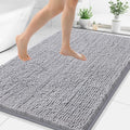 Chenille Bathroom Rug 48x32 Light Grey - Plush Absorbent Mat