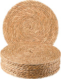 Round Woven Placemats 13.8 in Set of 10 - Natural Boho Rattan Table