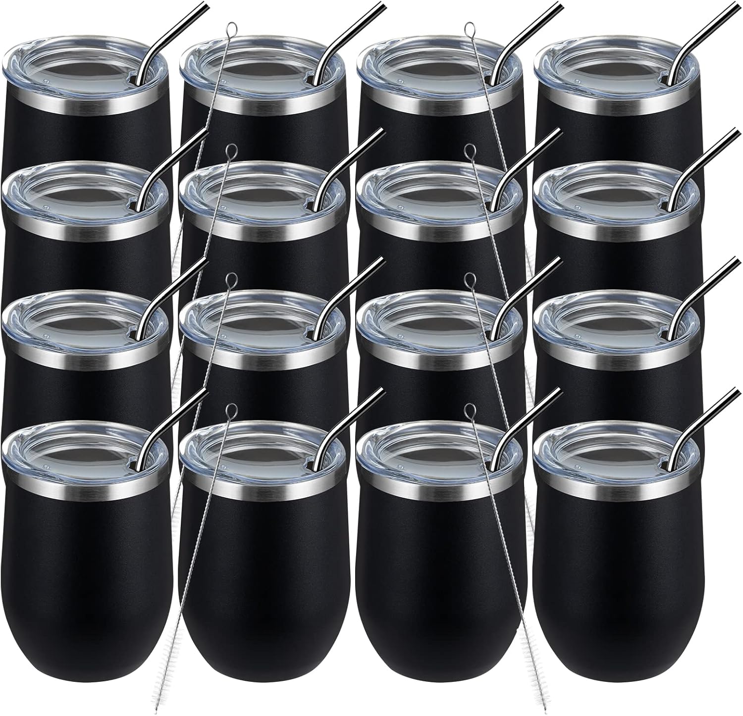 12oz Wine Tumbler Set of 16 - Insulated Stainless Steel Cups