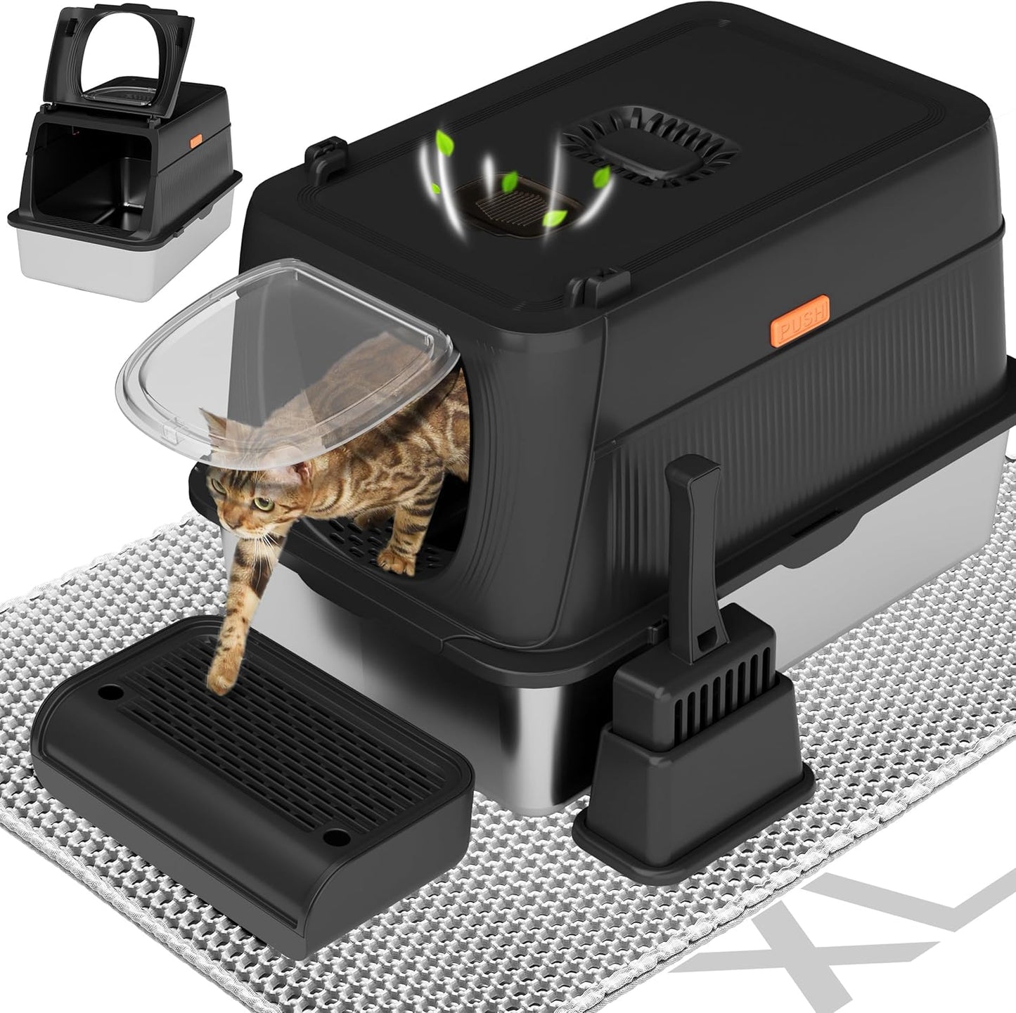 XL Stainless Steel Cat Litter Box with Lid for Big Cats