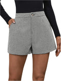 MakeMeChic Women's Elegant Plaid High Waisted Wide Leg Mini Shorts has