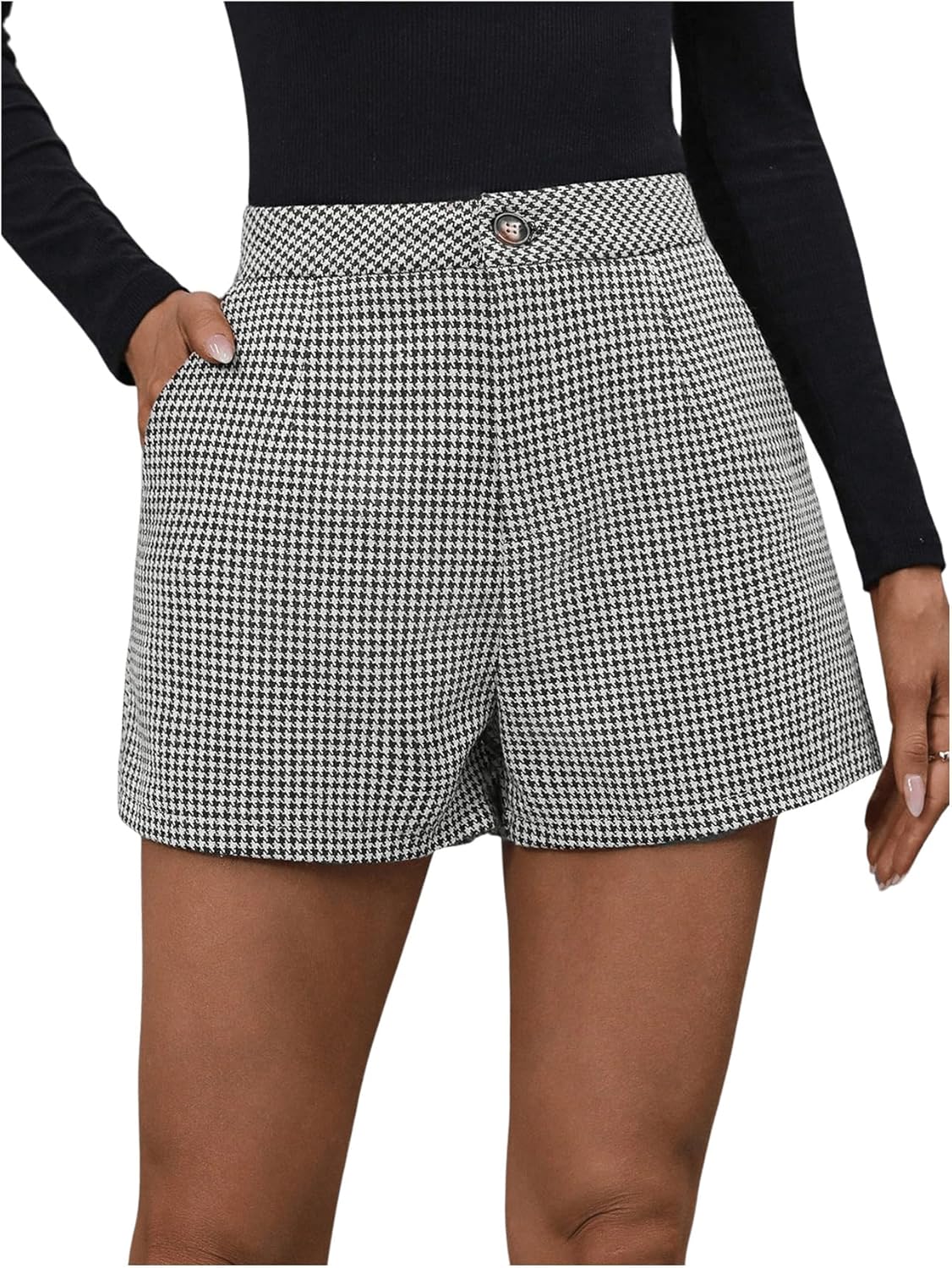 Elegant Plaid High Waisted Zipper Wide Leg Mini Shorts