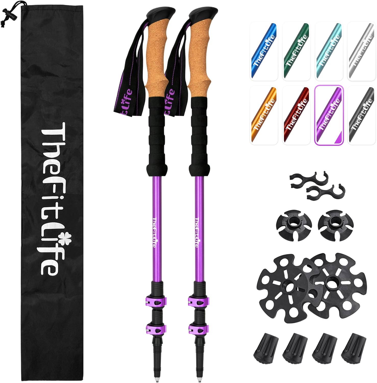 TheFitLife Lightweight Trekking Poles - Aluminum with Cork Grip
