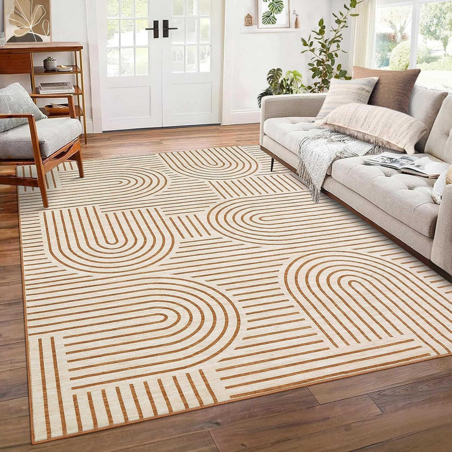 Washable 8x10 Area Rug for Living Room, Soft Rainbow Design