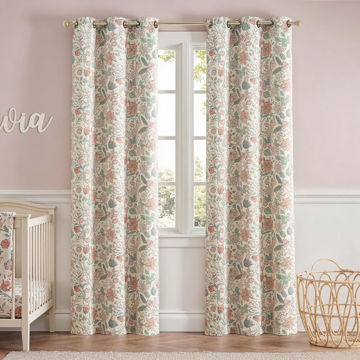 jinchan Nursery Curtains 90 Inch Long Floral Blackout Drapes