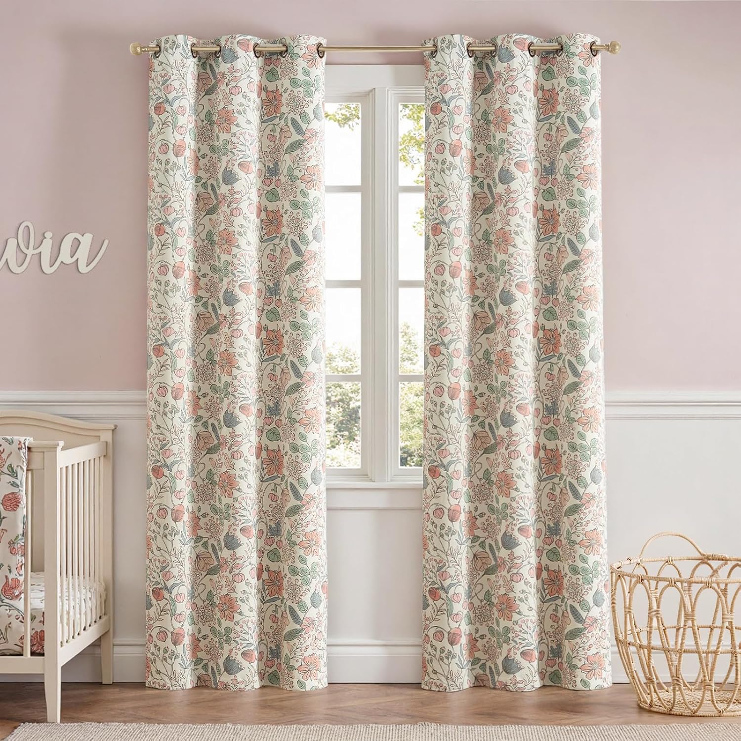 jinchan Nursery Curtains 90 Inch Long Floral Blackout Drapes