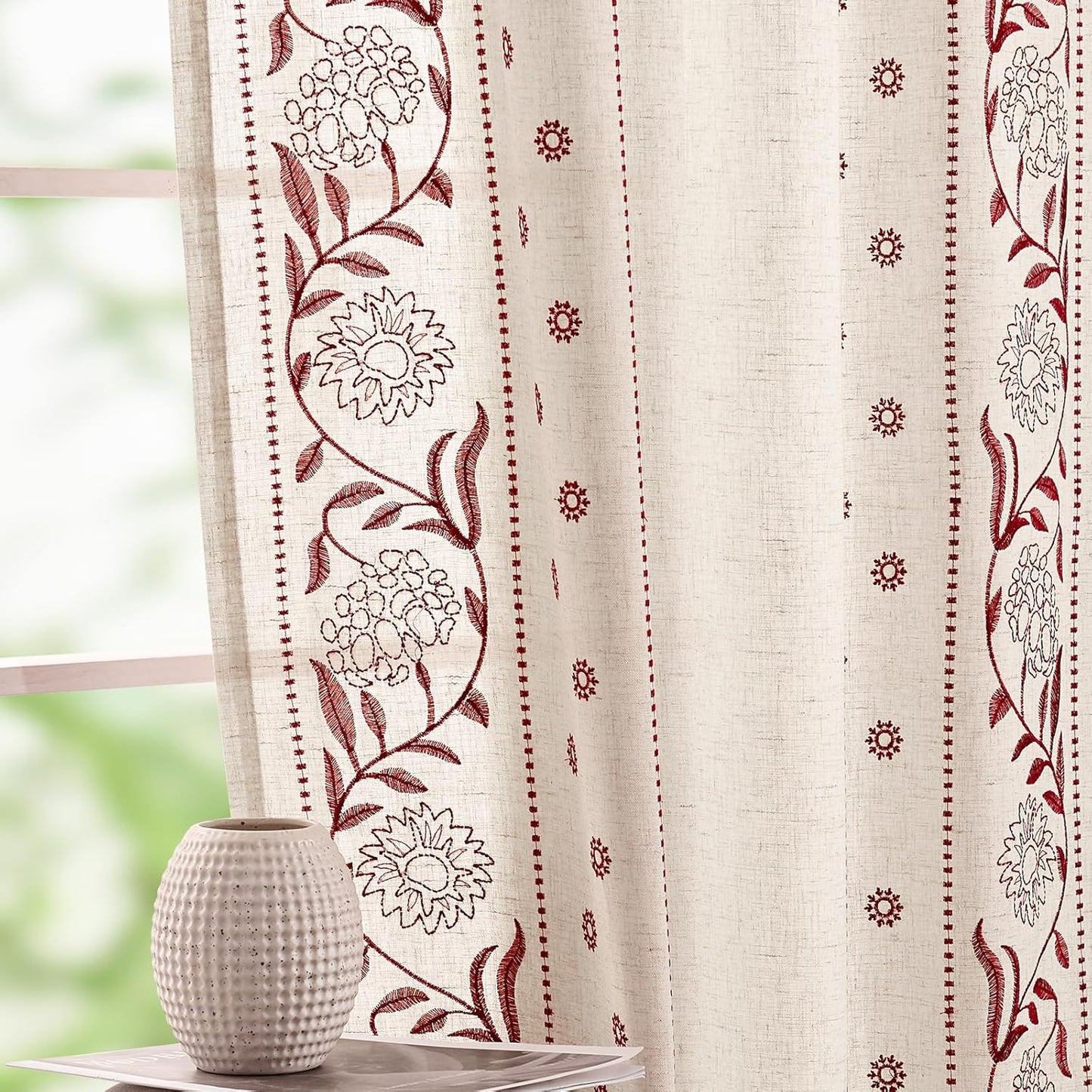 Winslow Linen Curtains for Bedroom with Floral Embroidery Design