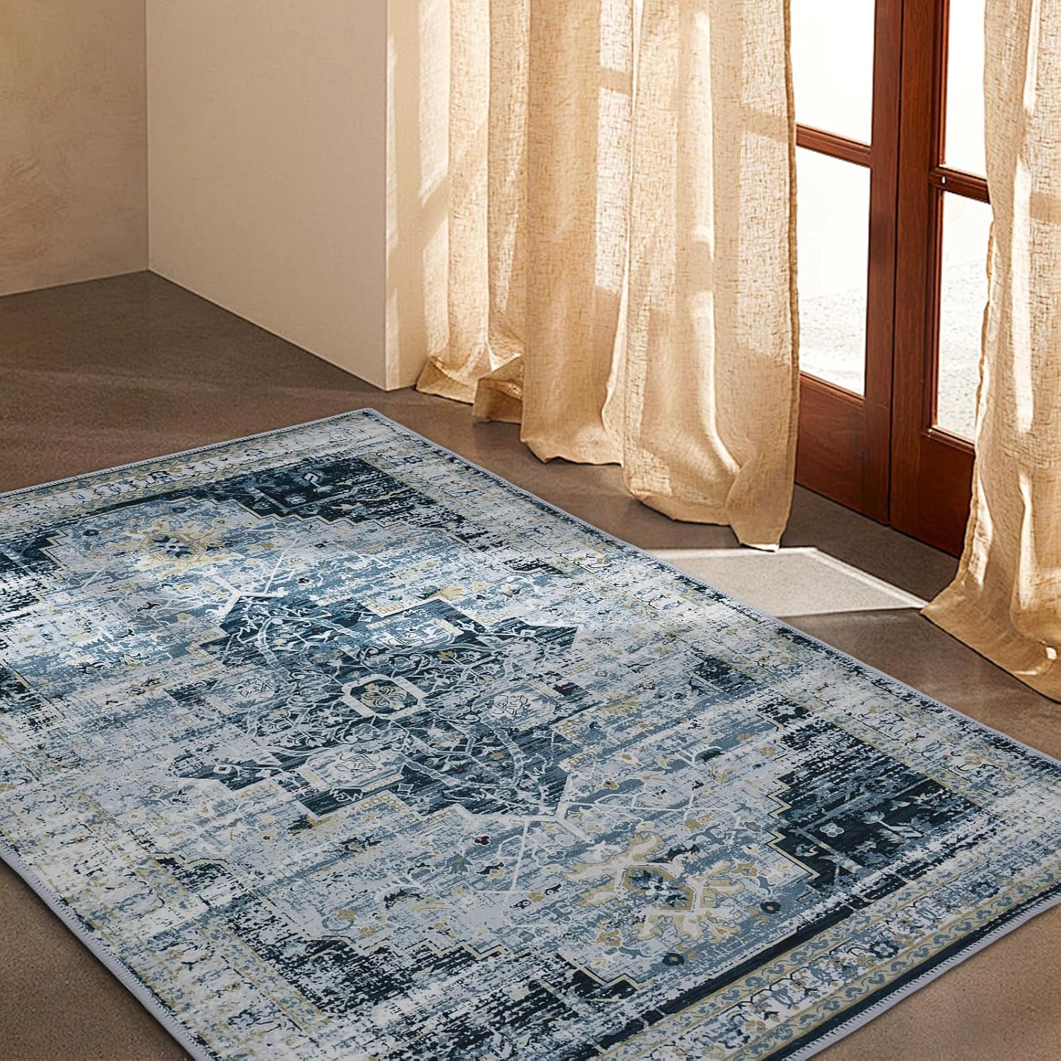 5x7 Area Rug for Living Room - Soft Vintage Non-Slip Carpet