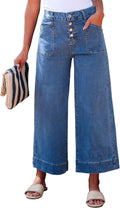 Wide Leg Jeans for Women Cropped High Waisted - Trendy Button Fly