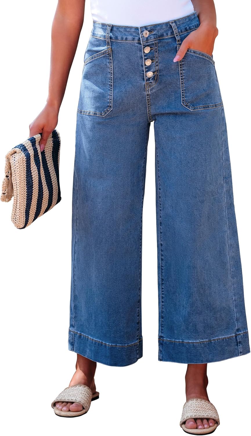 luvamia Wide Leg Jeans for Women - Trendy Cropped Denim Pants