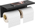 Double Toilet Paper Holder with Shelf - Matte Black & Brushed Gold