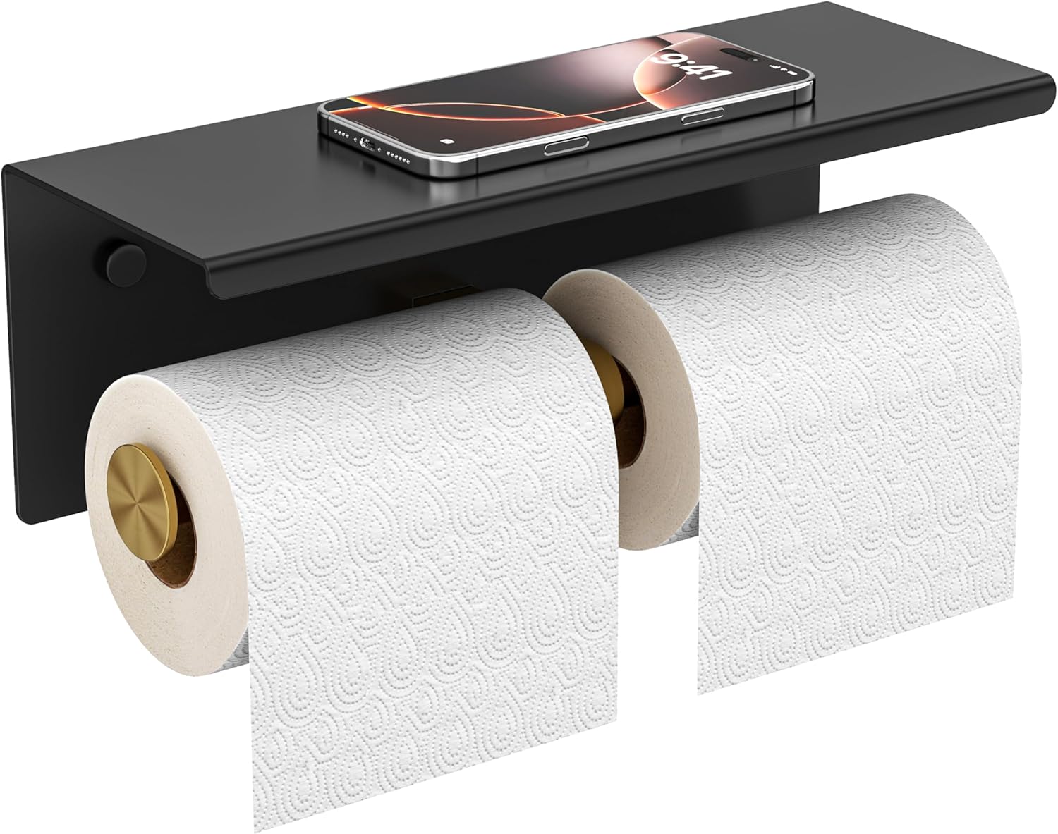FORIOUS Double Toilet Paper Holder with Shelf for Modern Bathrooms