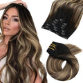 Clip in Hair Extensions Real Human Hair Balayage Ombre Black to Brown