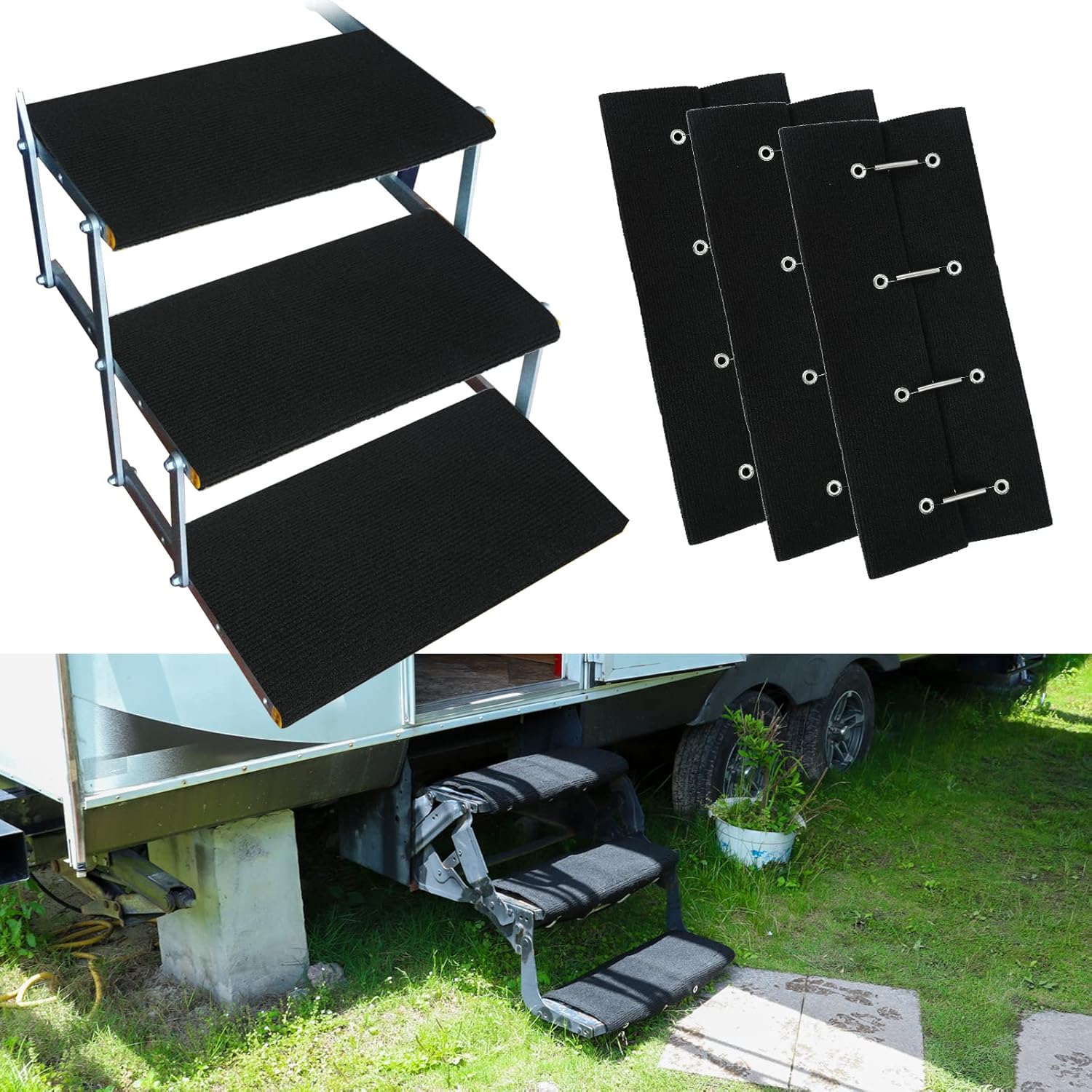 RV Steps Covers Rugs 3 Pack for 23 Inch Wide RV Camper Steps