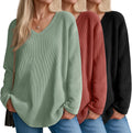 3 Pack Women's Oversized Waffle Knit Shirts V Neck Long Sleeve
