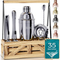 Mixology Bartender Kit & Cocktail Shaker Set | 35 Recipes | Farmhouse Rustic Caddy