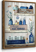 Navy Blue Bathroom Wall Art Please Seat Yourself - 16x24in