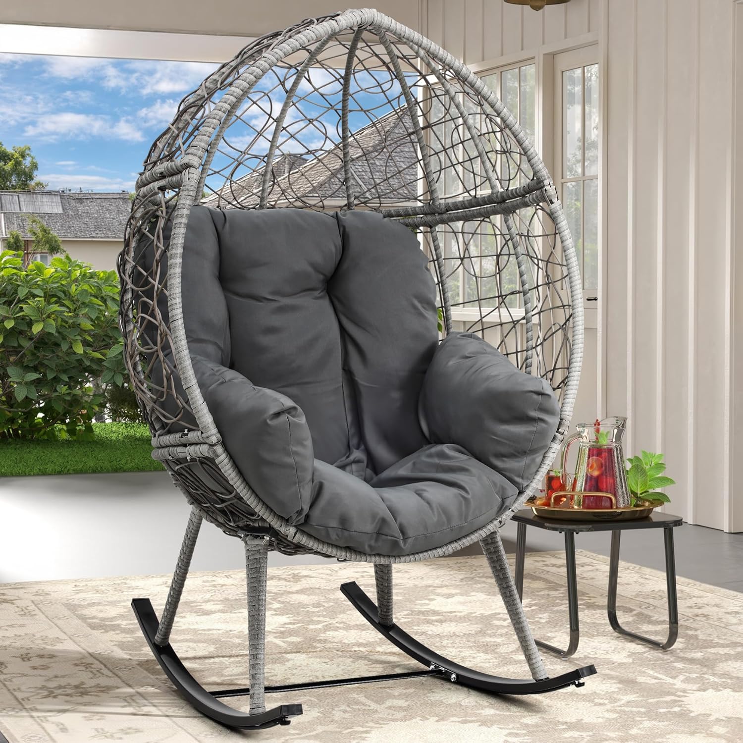 Oversized Rattan Rocking Chair for Indoor/Outdoor Relaxation