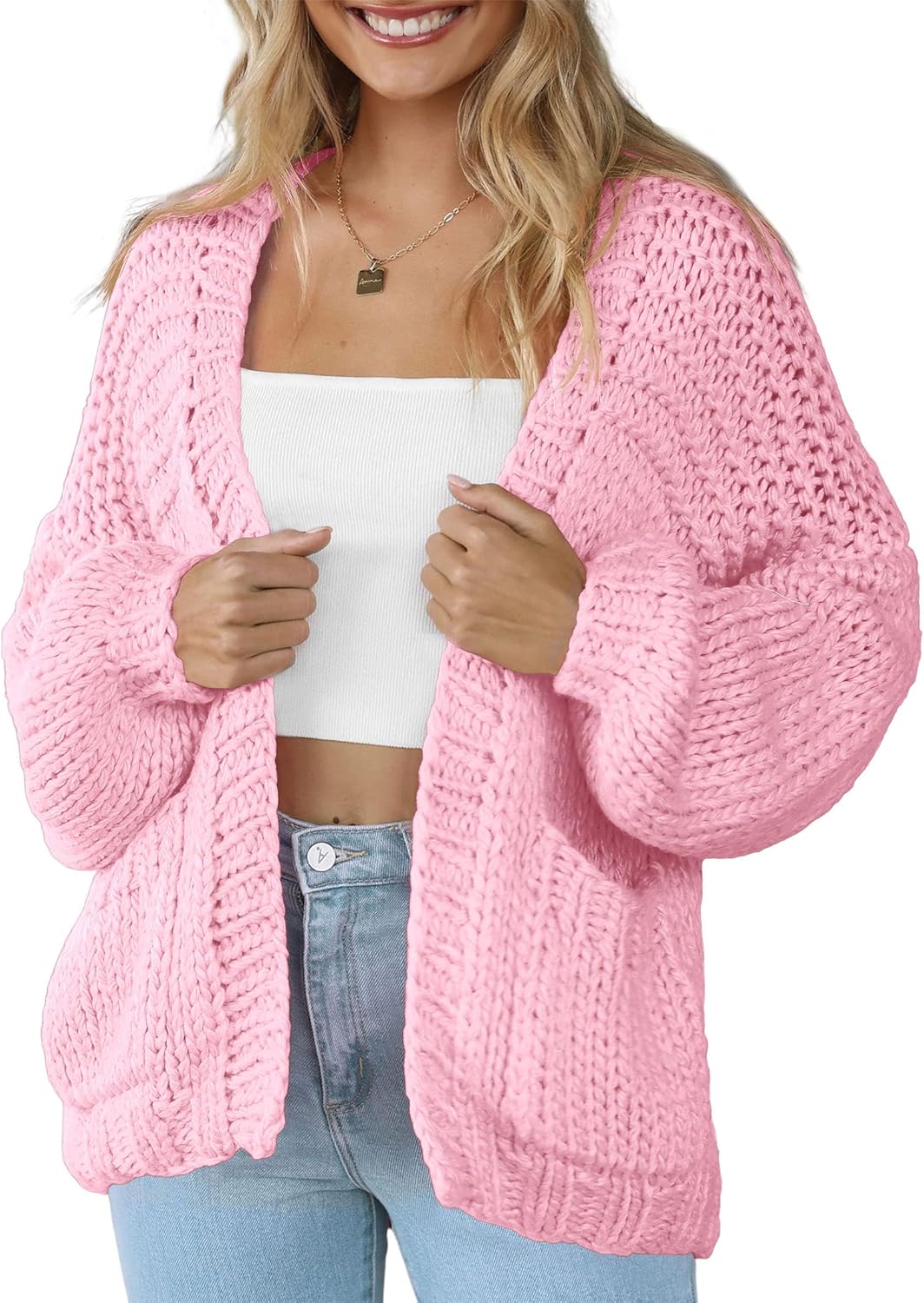 Women's Cardigan Soft Pocketed Long Sleeves Casual Sweater