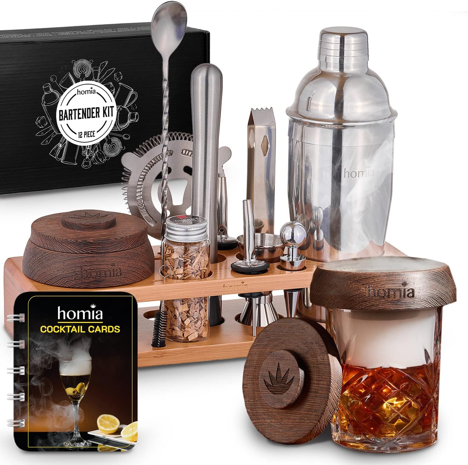 Bartender Kit with Whiskey Smoker - 13 pcs Essential Bar Set