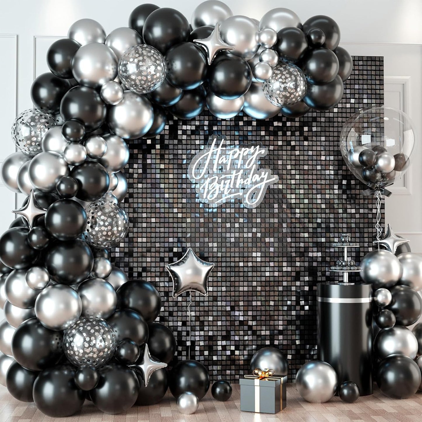 Biapian Black Shimmer Wall Backdrop for Stunning Party Decor