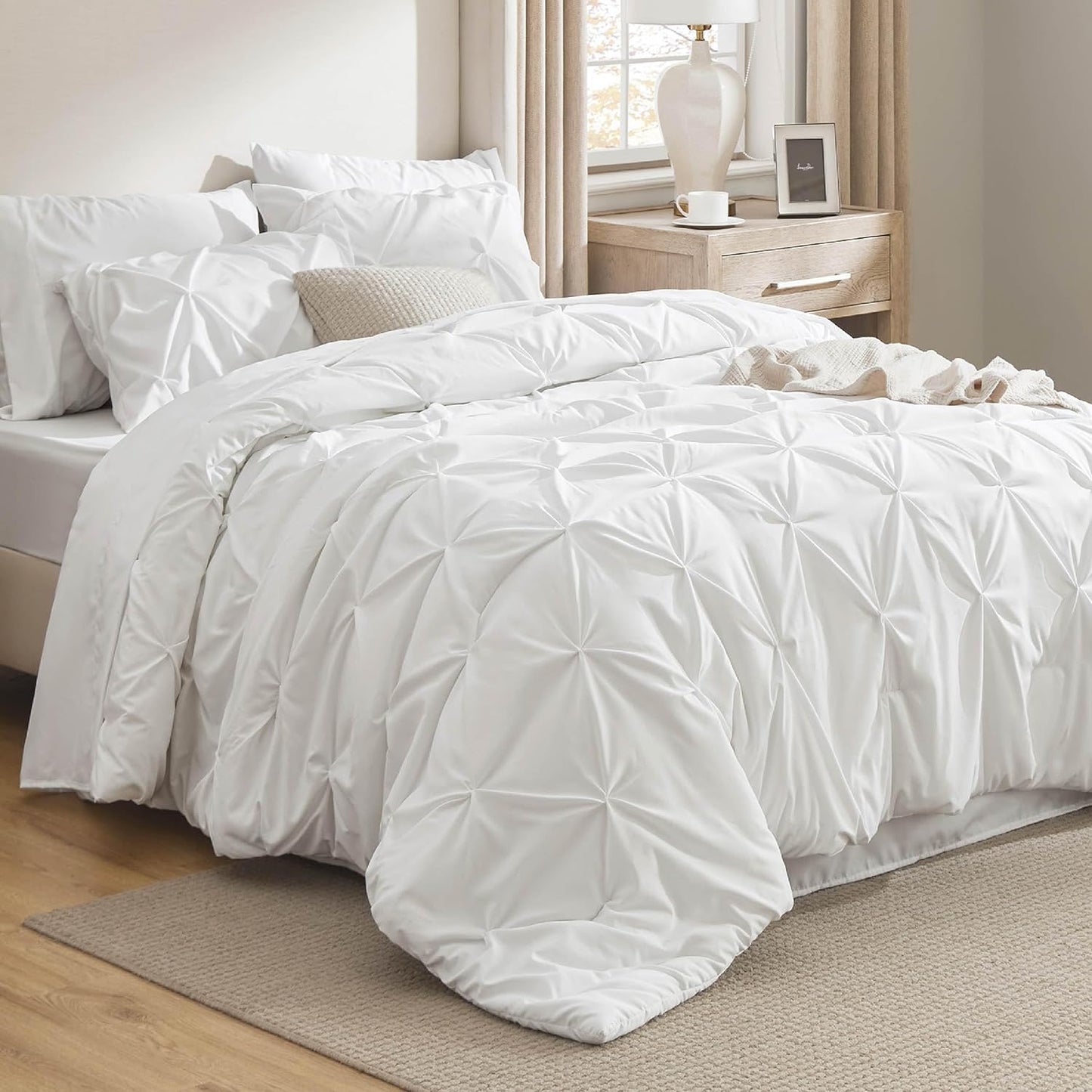 Bedsure King Size Comforter Set White - 7 Piece Bedding Luxury