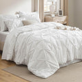 Bedsure Queen Comforter Set White - Pintuck 7-Piece Bed in a Bag