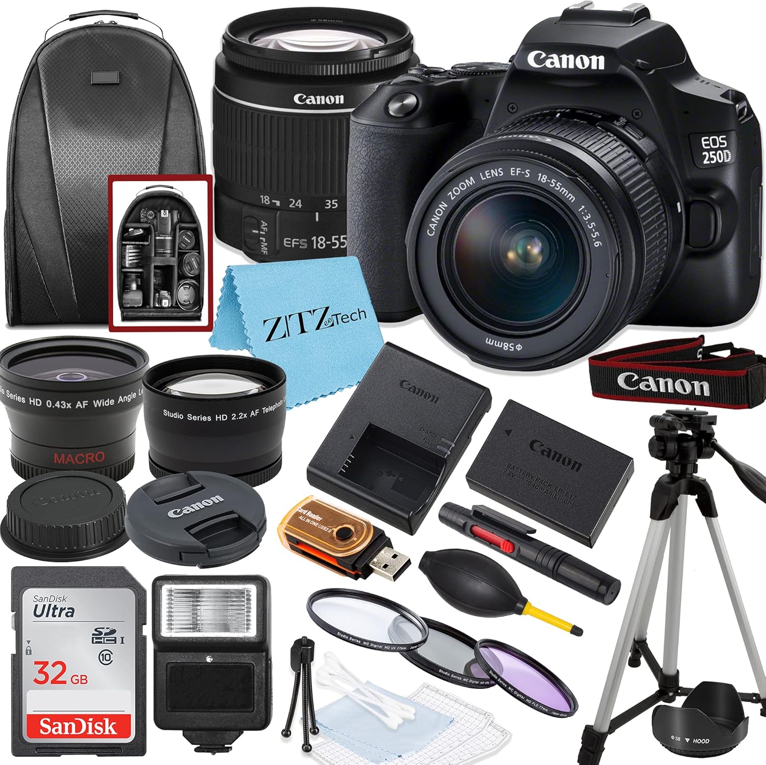 Canon EOS 250D DSLR Camera with 18-55mm Lens and Accessories
