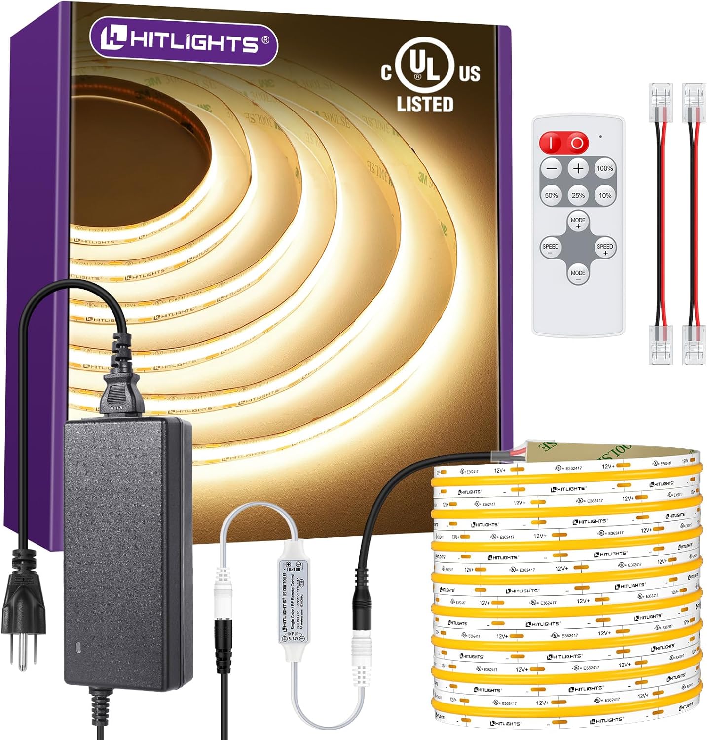 HitLights COB LED Strip Lights Kit for Warm White Dimmable Lighting