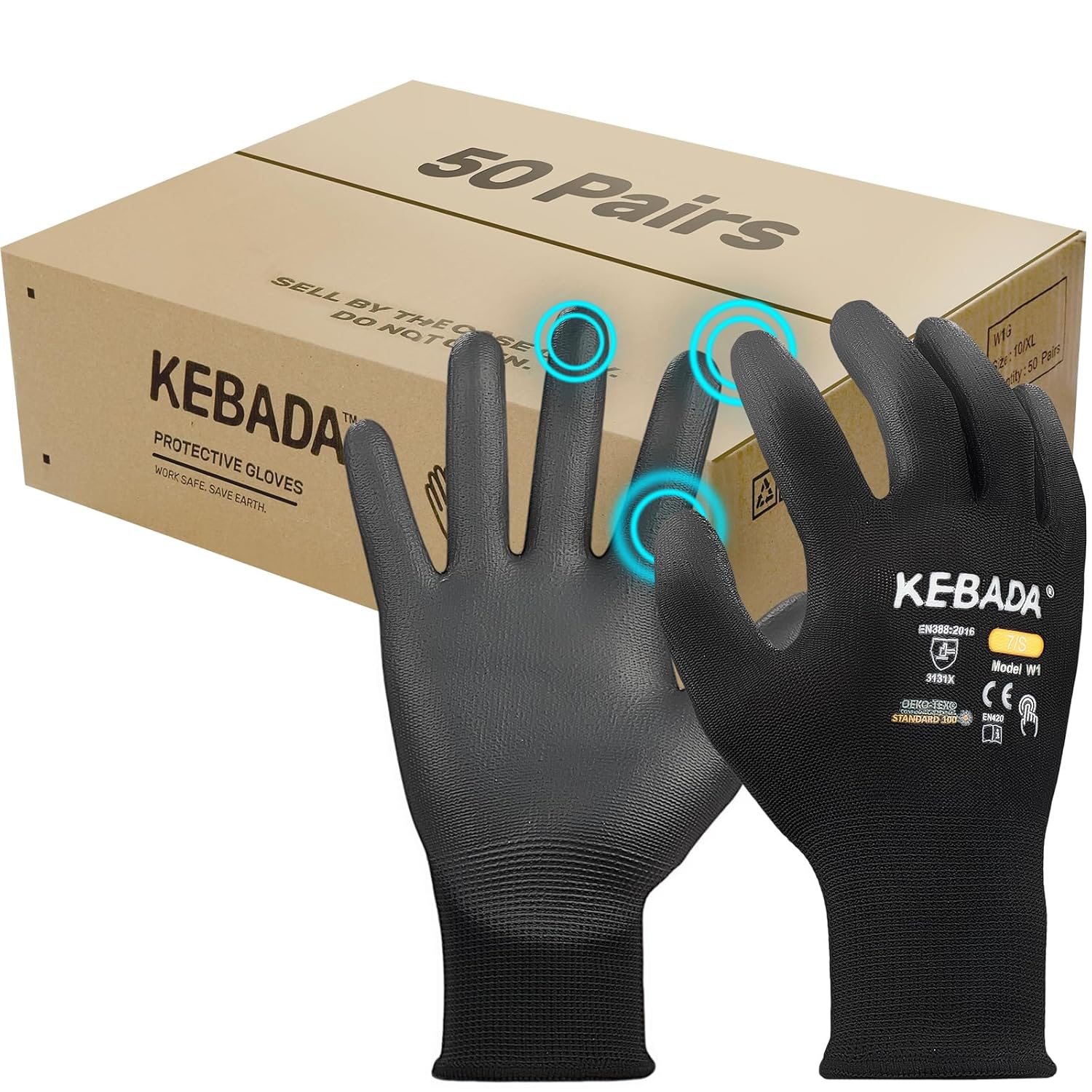 Kebada W1 Safety Work Gloves - Touchscreen Grip for All Tasks