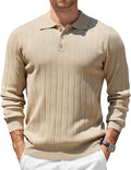 Mens Knit Polo Sweater Long Sleeve Polos - Slim Stretch Knit