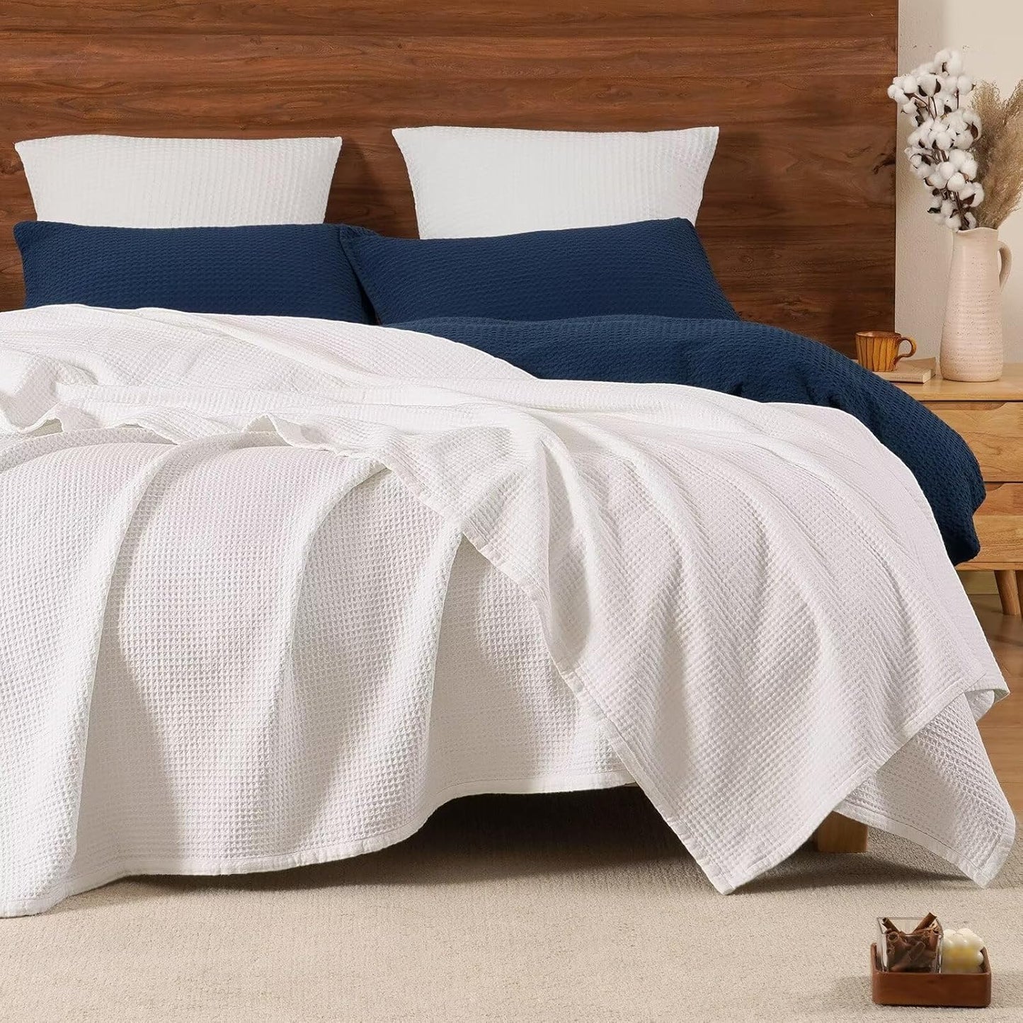 PHF 100% Cotton Waffle Muslin Blanket for Cozy Home Decor