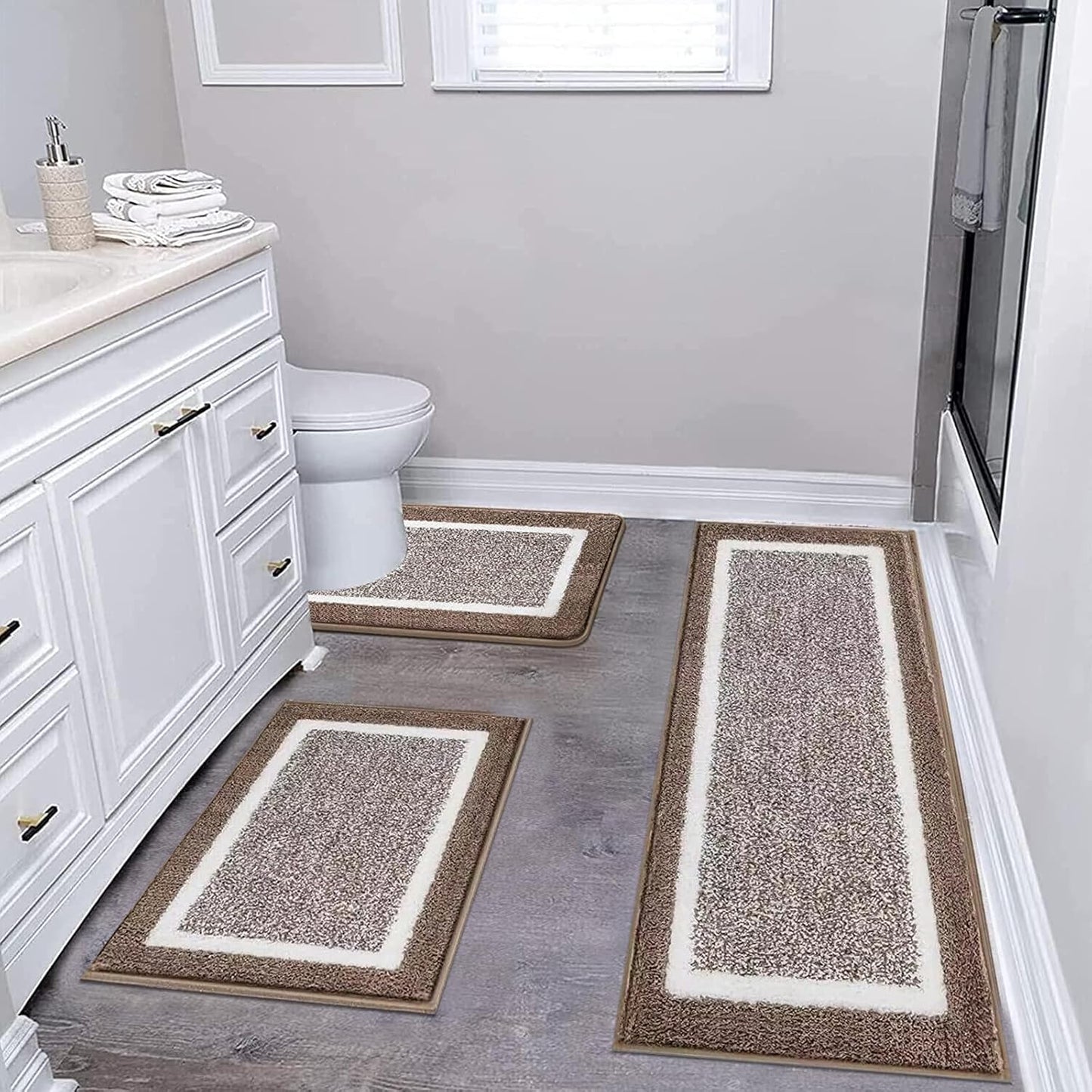 Pauwer 3 Piece Plush Bath Mat Set for Ultimate Comfort