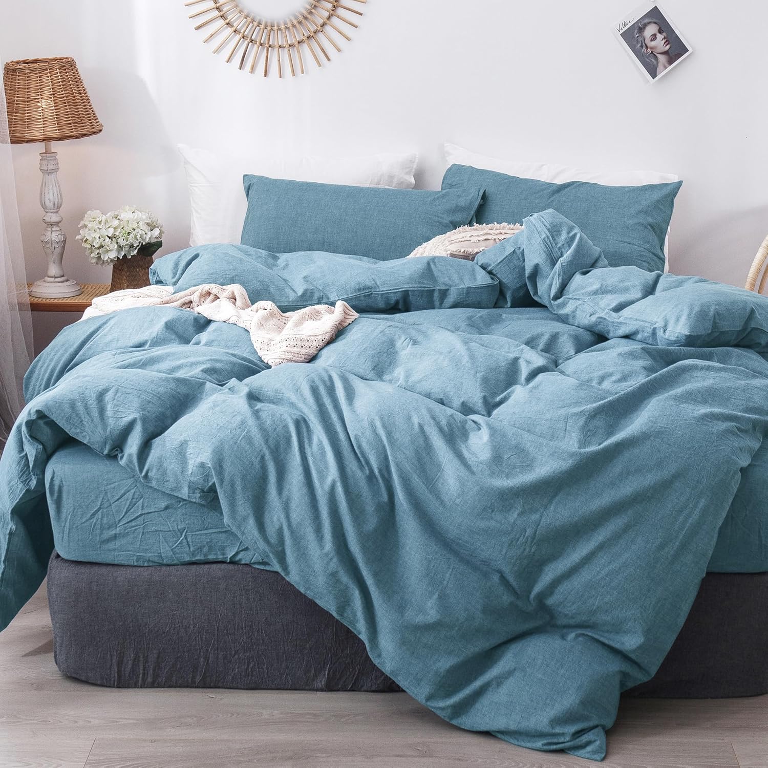 MooMee Bedding Duvet Cover Set in Heathered Peacock Blue