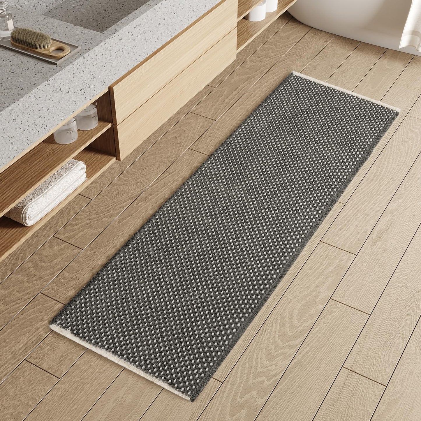 Checkered Bath Mat Runner for Modern Bathroom Decor and Safety