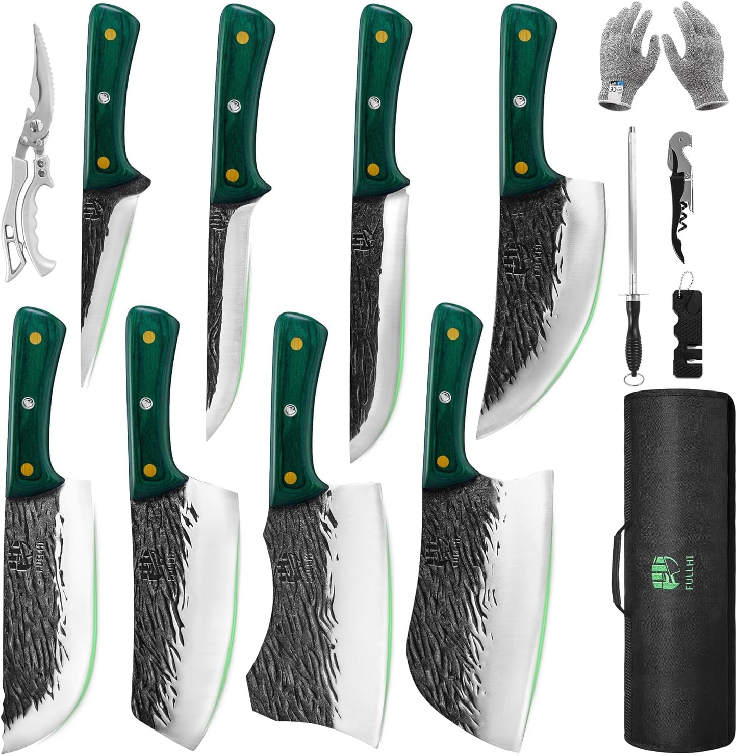 FULLHI Butcher Knife Set with Kitchen Shears for Every Chef