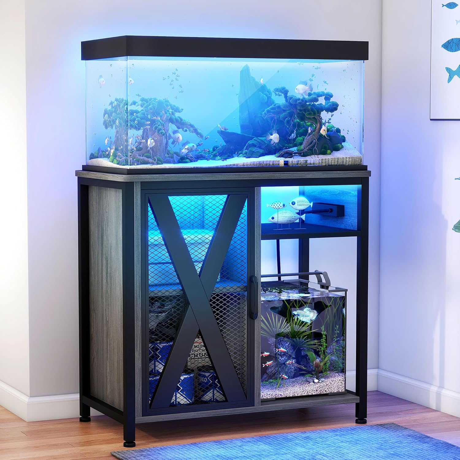 DWVO 20-29 Gallon Aquarium Stand with LED Light & Storage