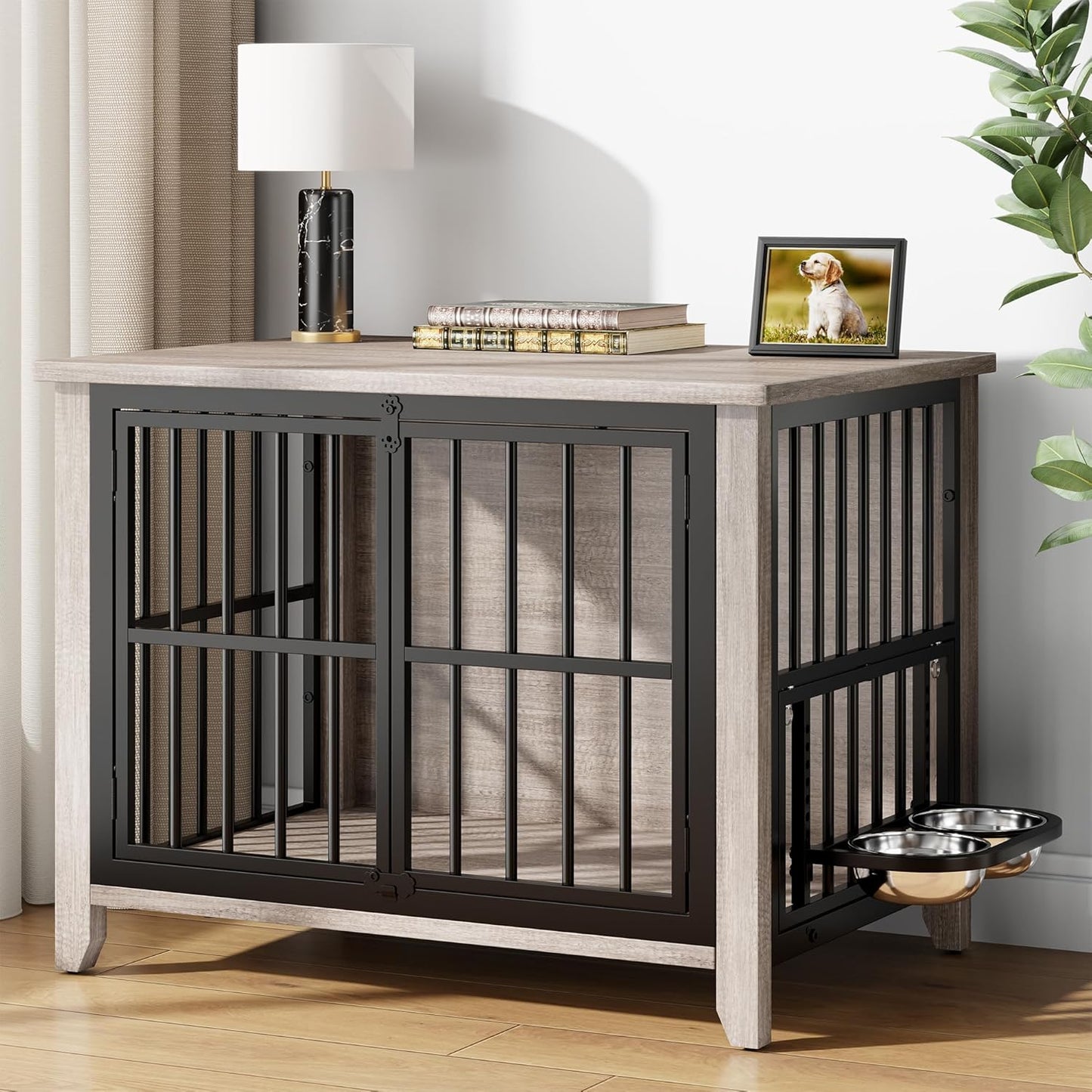 31.5 Dog Crate Furniture with 360 Rotating Feeder for Dogs