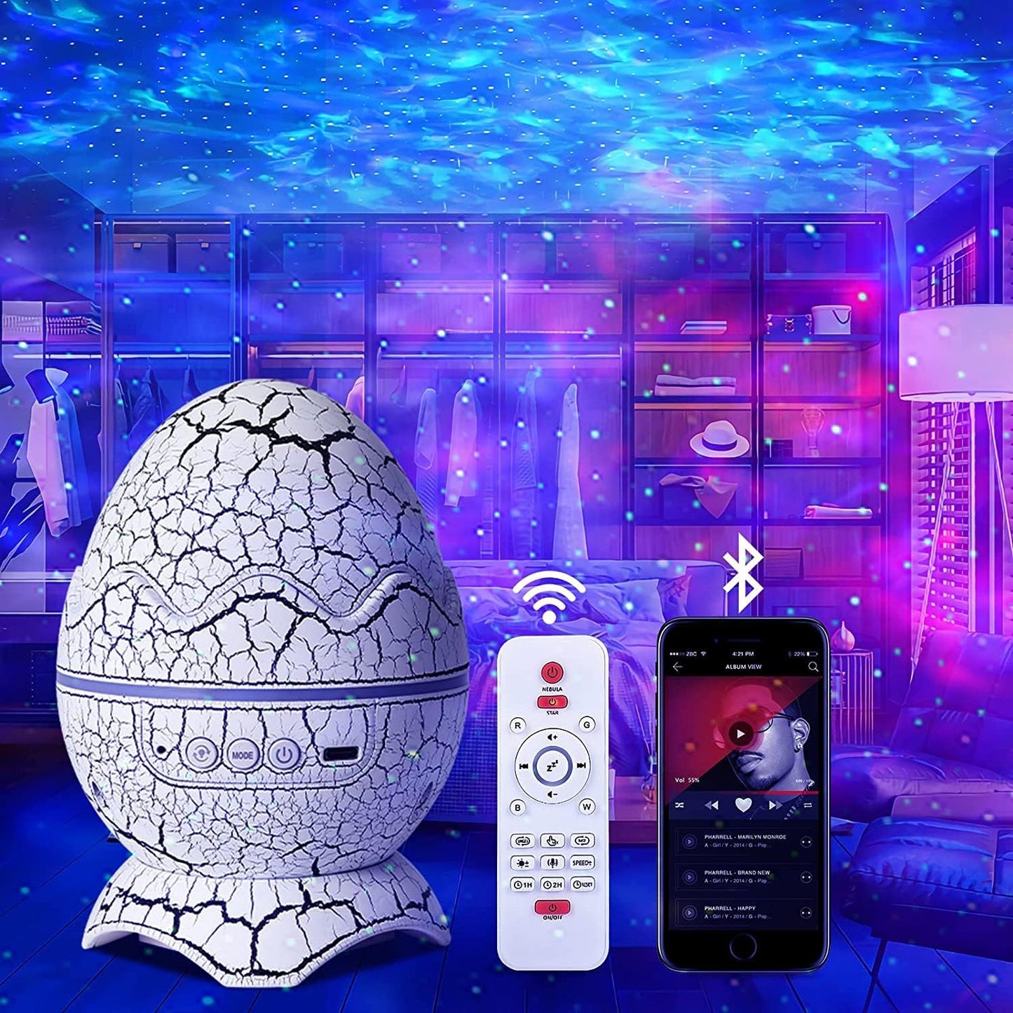 Dinosaur Egg Galaxy Star Projector - Relaxing Music & White Noise