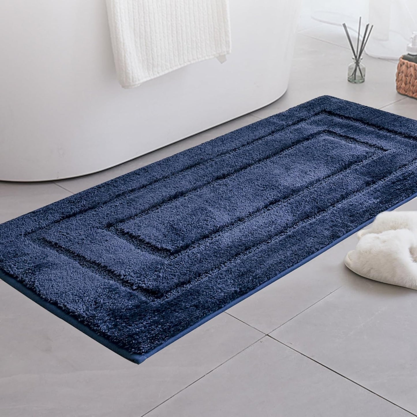 Ultra Absorbent Navy Bathroom Rugs for Non-Slip Comfort