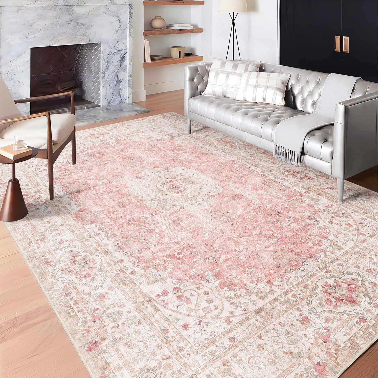 6x9 Washable Pink Area Rug for Living Room and Bedroom
