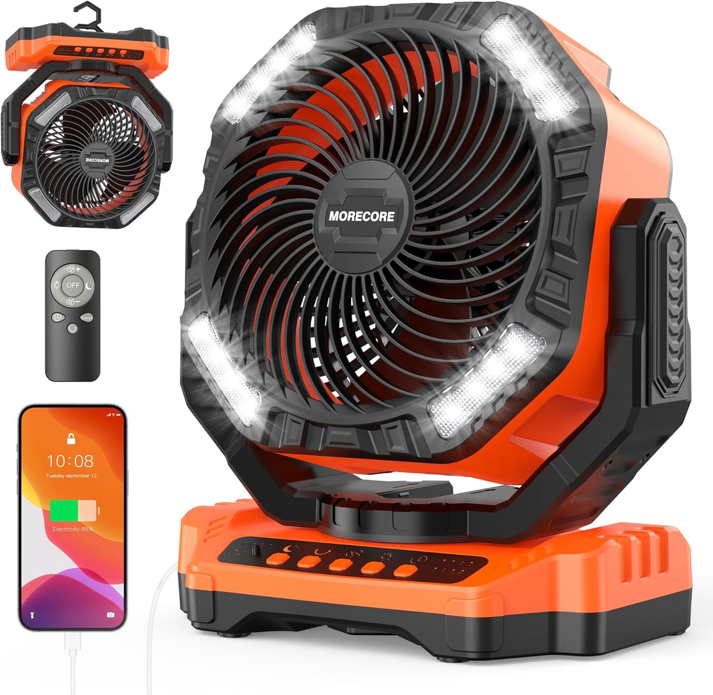 MORECORE 68HRS Running Camping Fan with Light for Travel