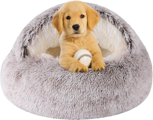 Washable Cozy Pet Bed for Small Pets - Anti-Slip, Cute Cave (Coffee, 24 x 24)