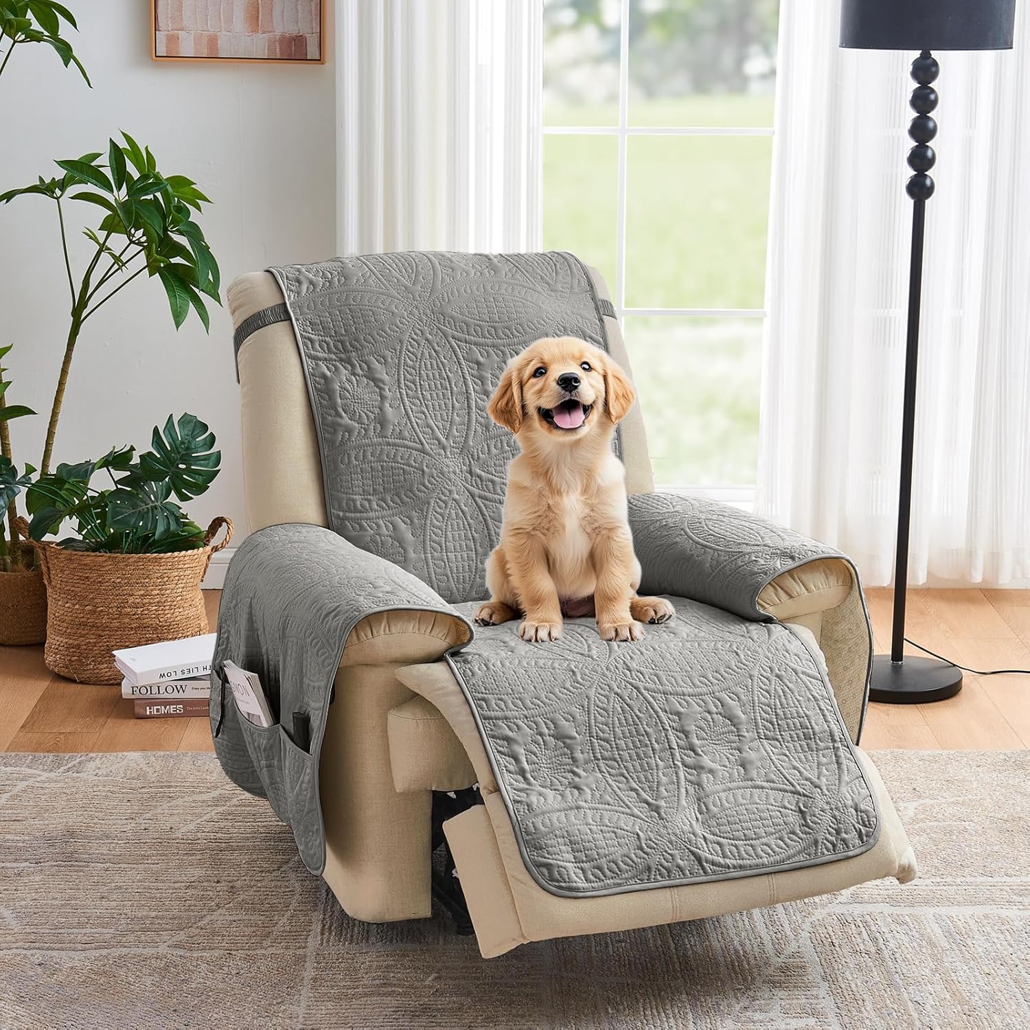 Gray Quilted Recliner Chair Covers for Pet Friendly Protection