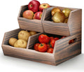 Acacia Wood Pantry Storage Bins Stackable Open Front Kitchen Baskets