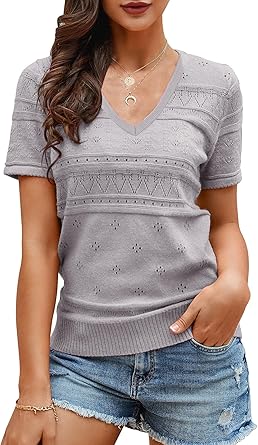 Saodimallsu Womens Cute Puff Sleeve Sweater for Summer Style