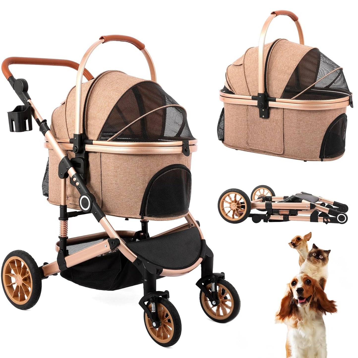 Pet Stroller with 4 Wheels for Small and Medium Pets Up to 50lbs